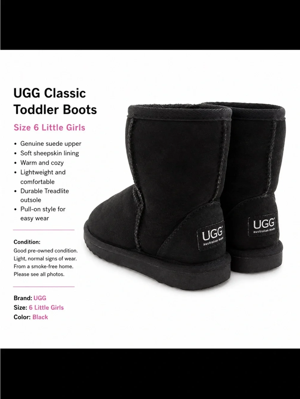 UGG Kids Classic Short Boots - Black